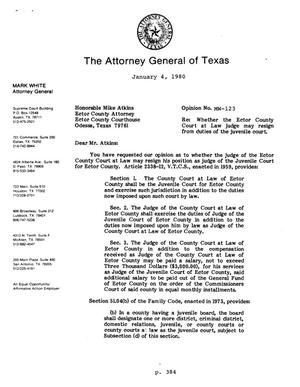 Texas Attorney General Opinion: MW-123