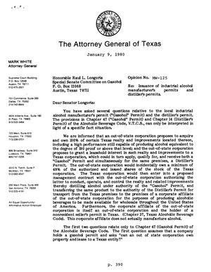 Texas Attorney General Opinion: MW-125