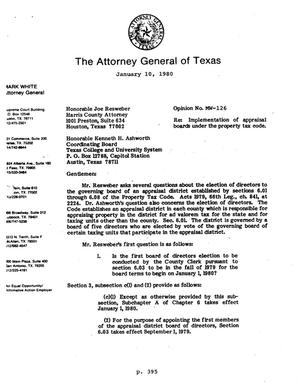 Texas Attorney General Opinion: MW-126