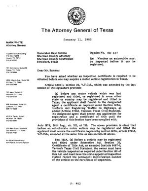 Texas Attorney General Opinion: MW-127