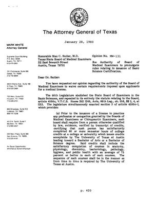 Texas Attorney General Opinion: MW-131