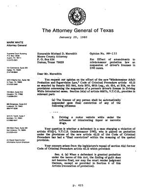 Texas Attorney General Opinion: MW-133