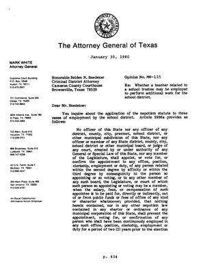 Texas Attorney General Opinion: MW-135
