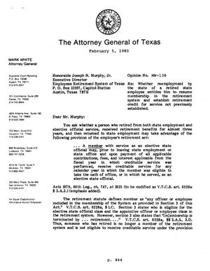 Texas Attorney General Opinion: MW-138
