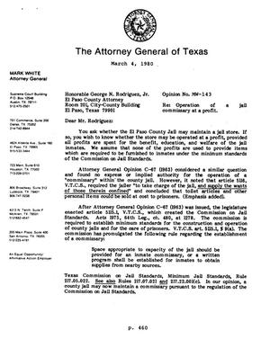 Texas Attorney General Opinion: MW-143