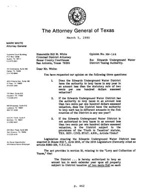 Texas Attorney General Opinion: MW-144