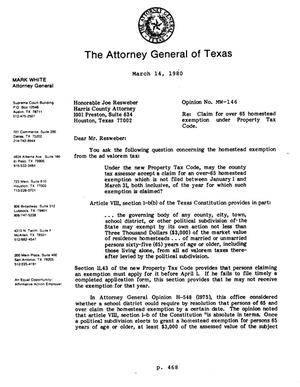 Texas Attorney General Opinion: MW-146