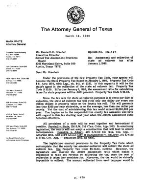 Texas Attorney General Opinion: MW-147