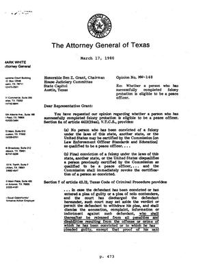 Texas Attorney General Opinion: MW-148