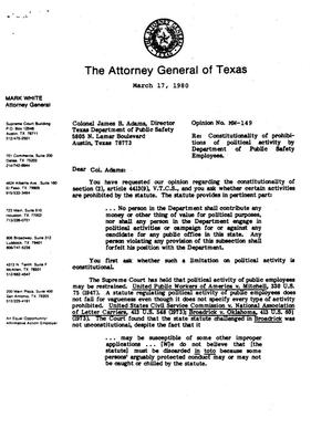 Texas Attorney General Opinion: MW-149