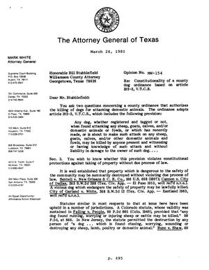 Texas Attorney General Opinion: MW-154