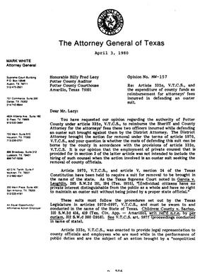 Texas Attorney General Opinion: MW-157