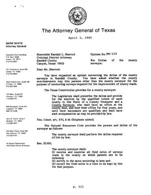Texas Attorney General Opinion: MW-159