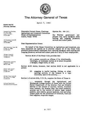 Texas Attorney General Opinion: MW-161