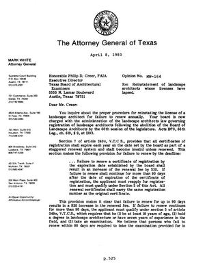 Texas Attorney General Opinion: MW-164