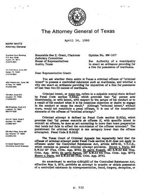 Texas Attorney General Opinion: MW-167