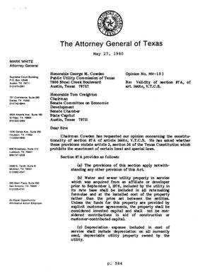 Texas Attorney General Opinion: MW-183