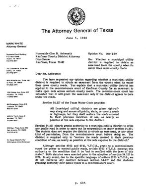 Texas Attorney General Opinion: MW-189