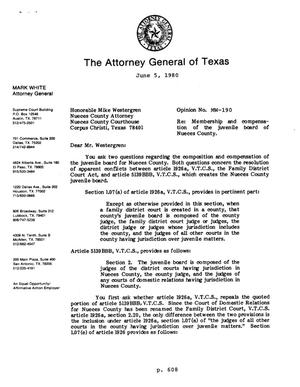 Texas Attorney General Opinion: MW-190