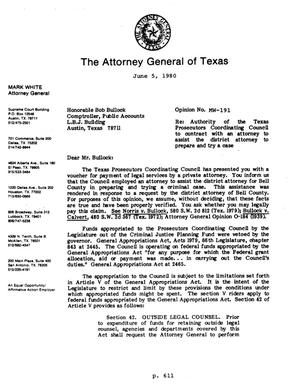 Texas Attorney General Opinion: MW-191
