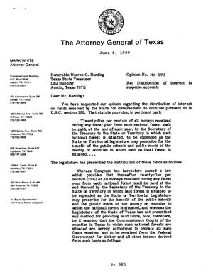 Texas Attorney General Opinion: MW-193