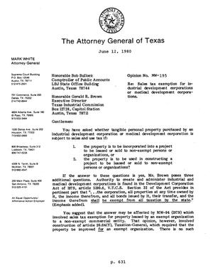 Texas Attorney General Opinion: MW-195