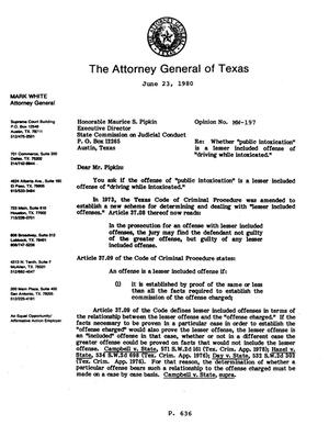 Texas Attorney General Opinion: MW-197