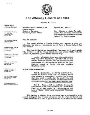 Texas Attorney General Opinion: MW-217