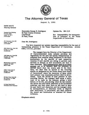 Texas Attorney General Opinion: MW-218