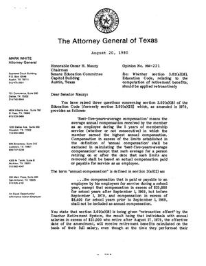 Texas Attorney General Opinion: MW-221