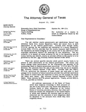 Texas Attorney General Opinion: MW-224