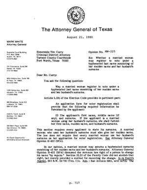 Texas Attorney General Opinion: MW-225