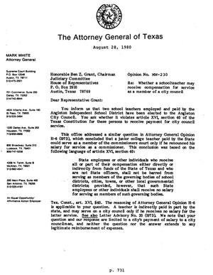 Texas Attorney General Opinion: MW-230