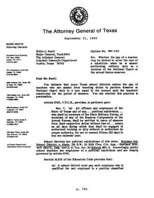 Texas Attorney General Opinion: MW-240