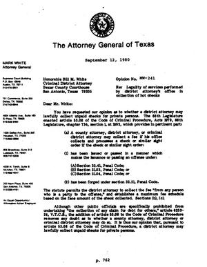 Texas Attorney General Opinion: MW-241