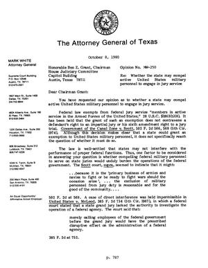 Texas Attorney General Opinion: MW-250