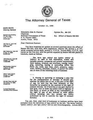 Texas Attorney General Opinion: MW-258