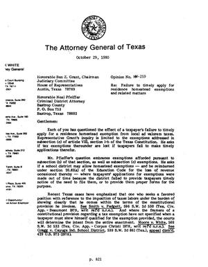 Texas Attorney General Opinion: MW-259