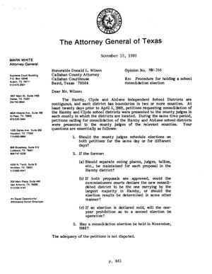 Texas Attorney General Opinion: MW-266