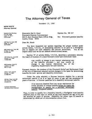 Texas Attorney General Opinion: MW-267