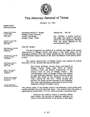 Texas Attorney General Opinion: MW-268