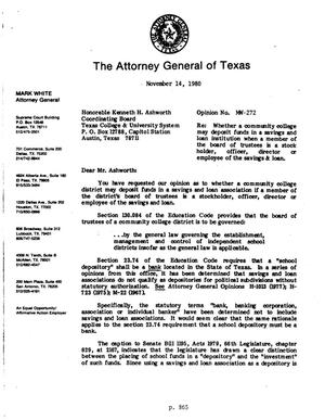 Texas Attorney General Opinion: MW-272