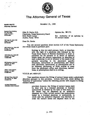 Texas Attorney General Opinion: MW-275