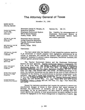 Texas Attorney General Opinion: MW-276