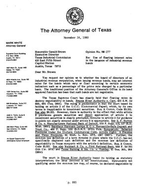 Texas Attorney General Opinion: MW-277