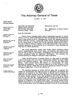 Texas Attorney General Opinion: MW-285