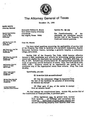 Texas Attorney General Opinion: MW-288
