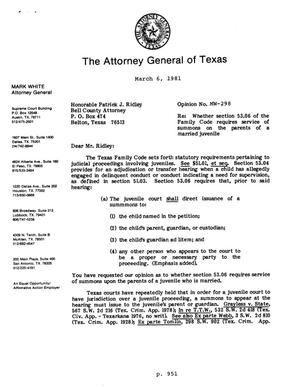 Texas Attorney General Opinion: MW-298