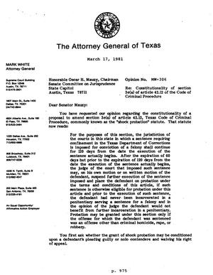 Texas Attorney General Opinion: MW-306