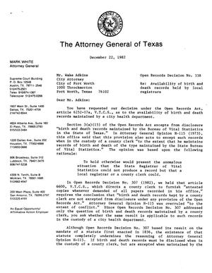Texas Attorney General Opinion: MW-338